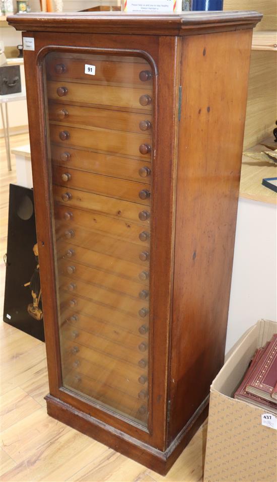 A Victorian mahogany and deal collector cabinet of moth specimens, by J.T Crockett & Son, W.52cm D.47cm H.135cm